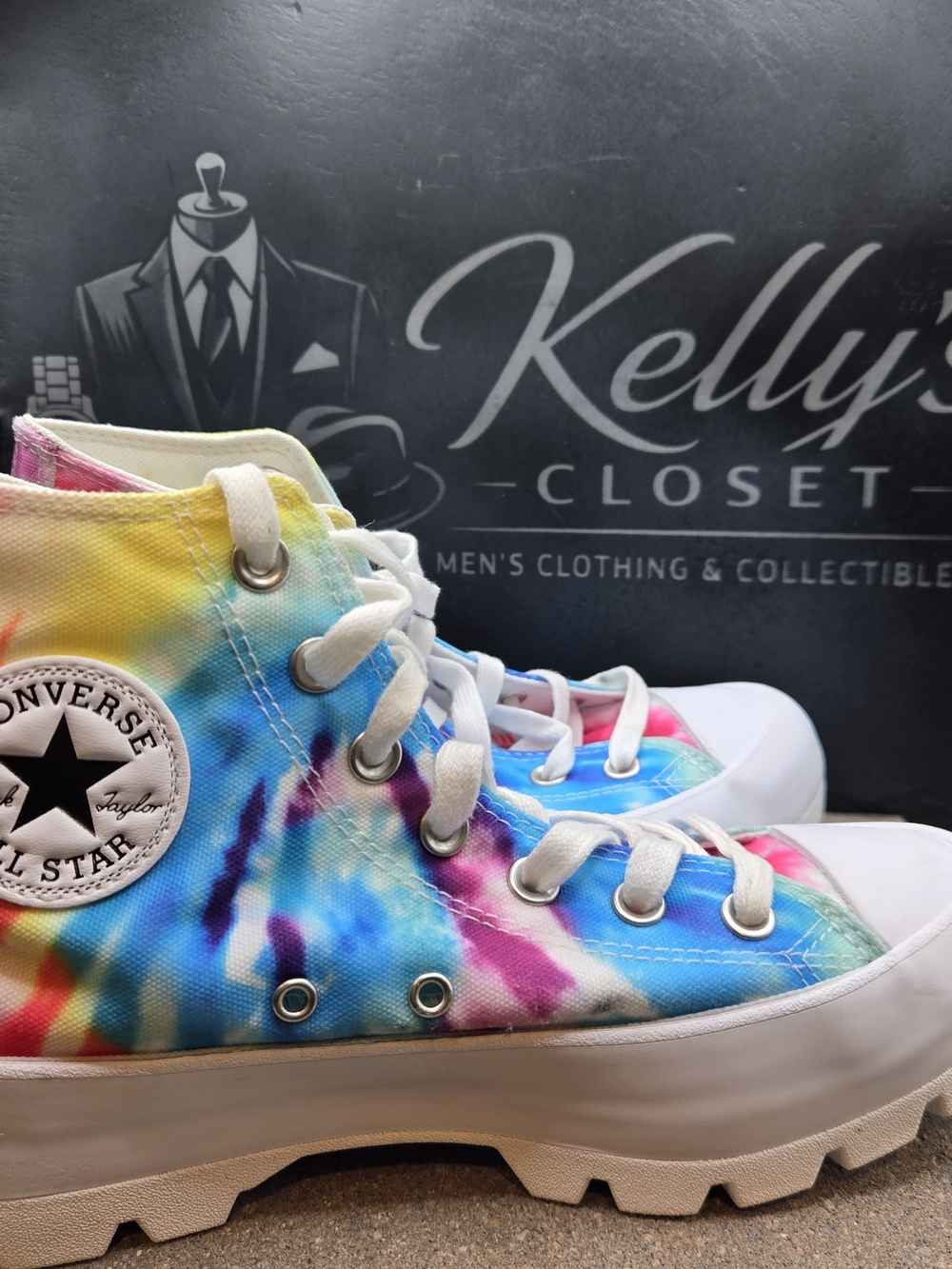 Converse Chuck Taylor Lugged Hi Tie Dye Rainbow Platform Sneakers Womens 7.5